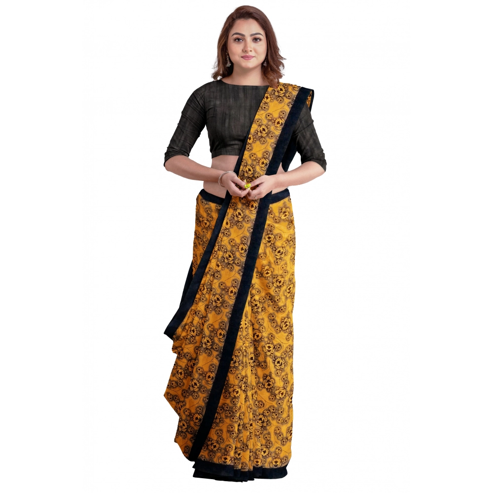 Women's Super Line Saree with Blouse (Orange, 5-6 Mtrs)