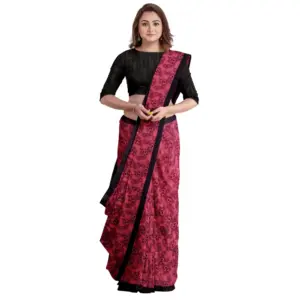Women's Super Line Saree with Blouse (Gajari, 5-6 Mtrs)