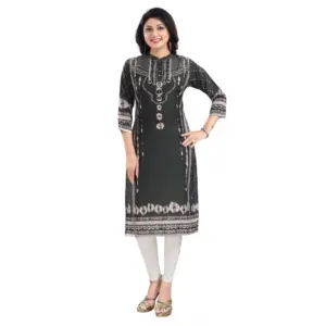 Women's 3/4th Sleeve Masleen Tunic Long Kurti (Olive Green)