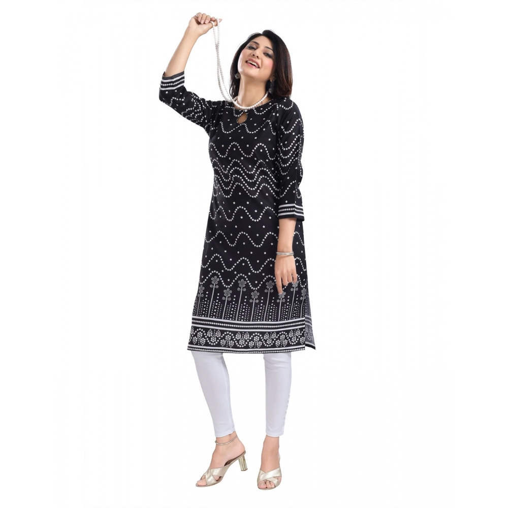 Women's 3/4th Sleeve Cotton Blend Tunic Long Kurti (Black) - Image 4