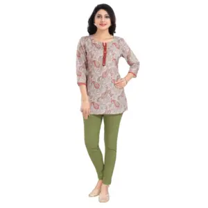 Women's 3/4th Sleeve Viscose Blend Tunic Short Top (Off White)