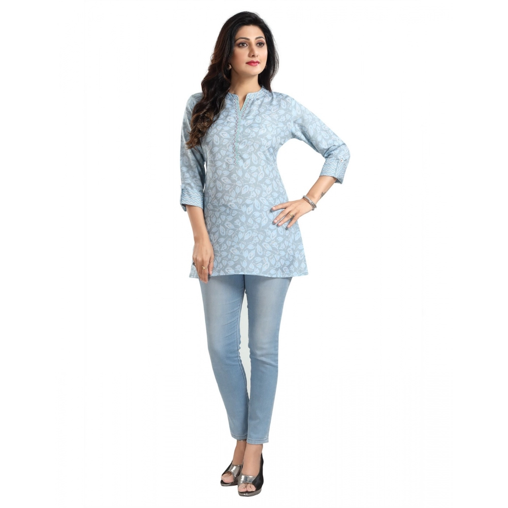 Women's 3/4th Sleeve Viscose Blend Tunic Short Top (Blue) - Image 3
