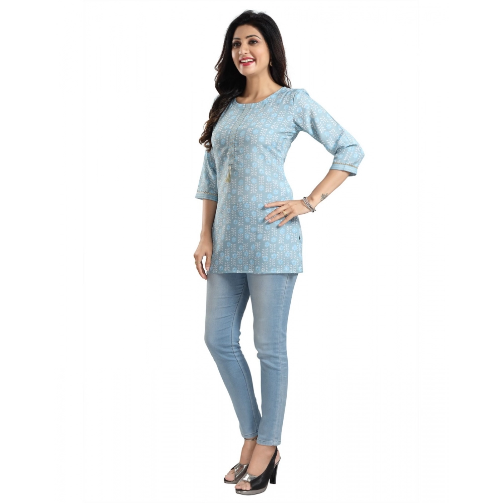 Women's 3/4th Sleeve Viscose Blend Tunic Short Top (Blue) - Image 2
