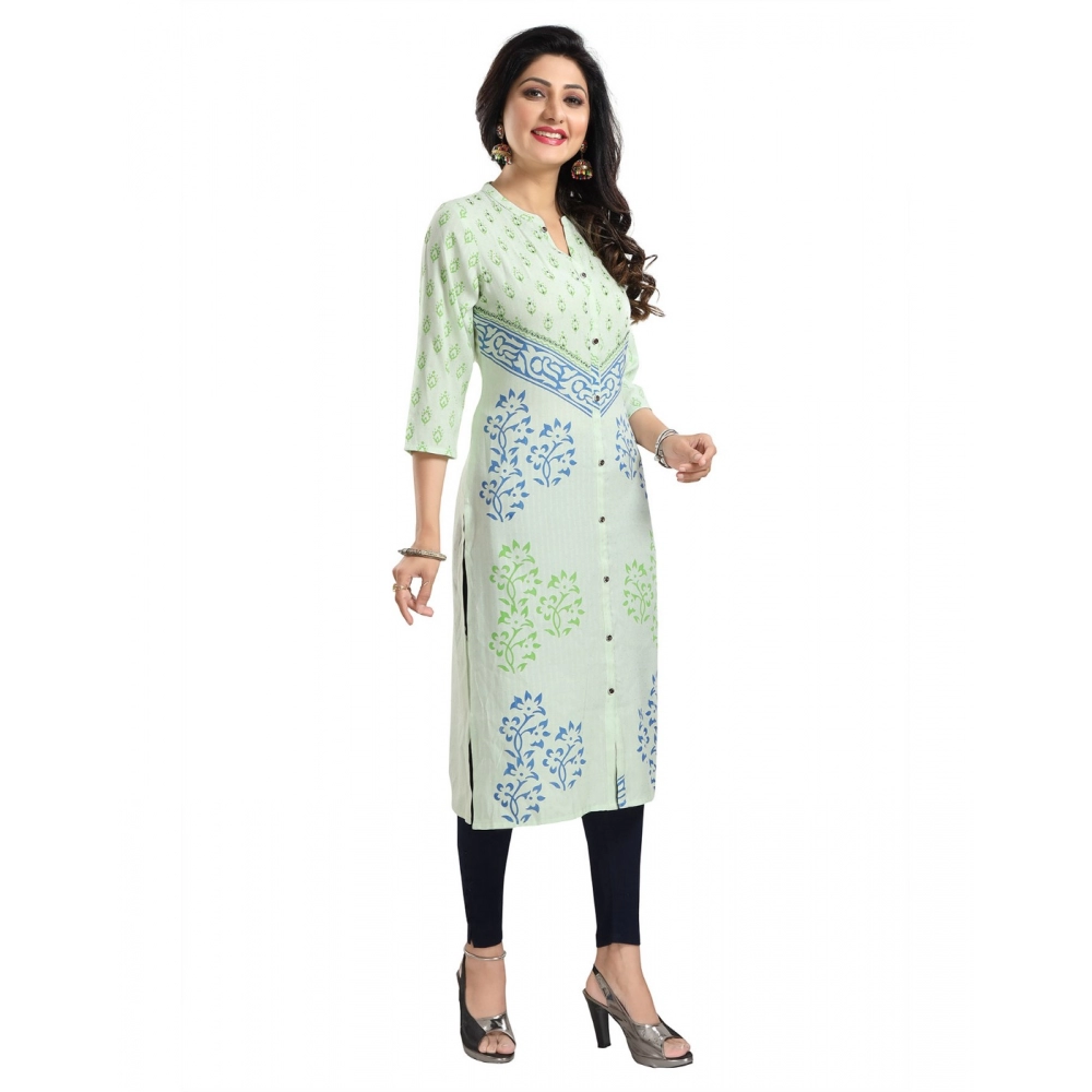 Women's 3/4th Sleeve Viscose Blend Tunic Long Kurti (Green) - Image 2