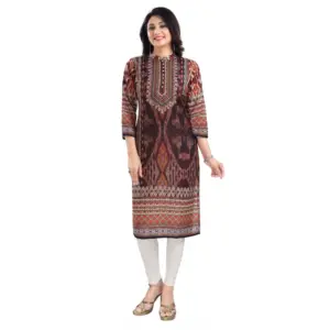 Women's 3/4th Sleeve Masleen Tunic Long Kurti (Brown)