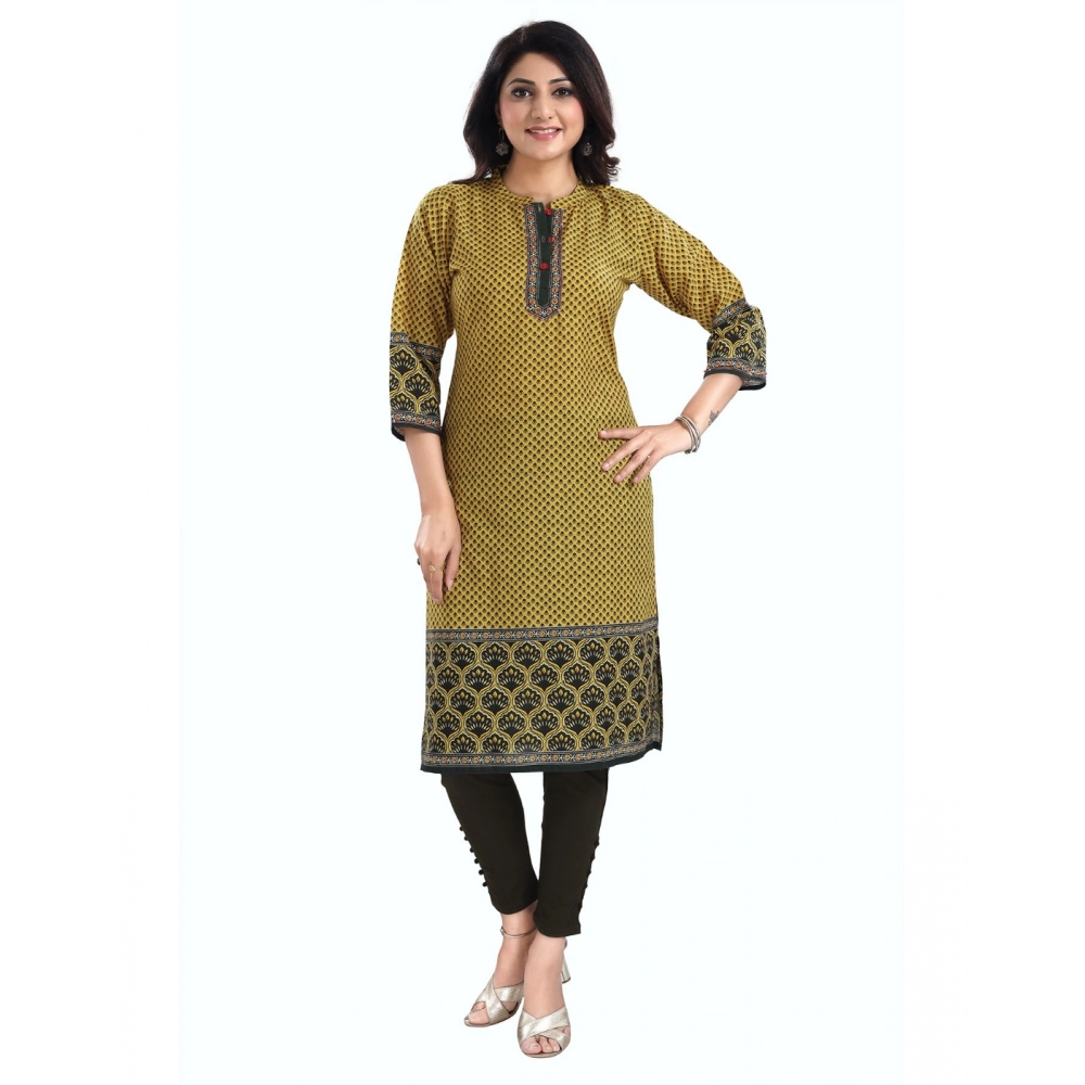 Women's 3/4th Sleeve Cotton Blend Tunic Long Kurti (Yellow) - Image 4