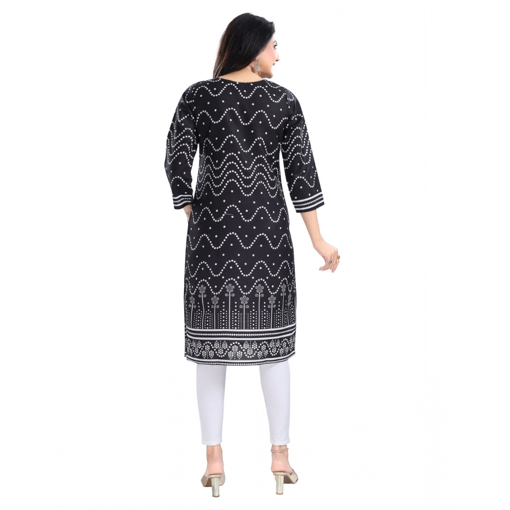Women's 3/4th Sleeve Cotton Blend Tunic Long Kurti (Black) - Image 6