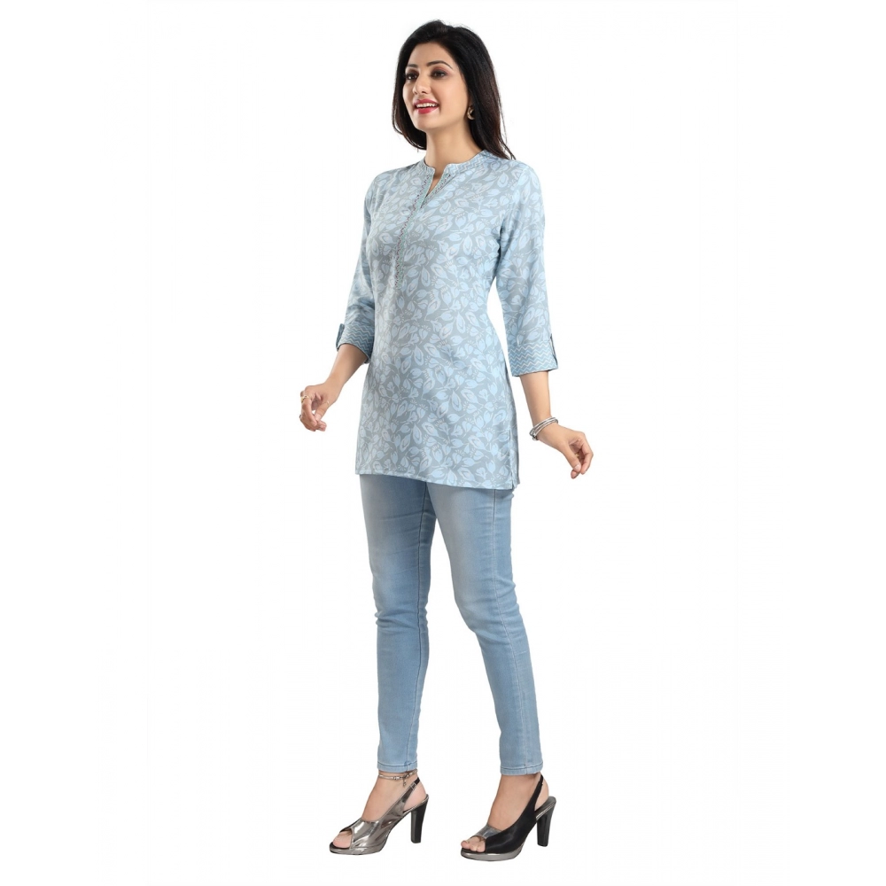 Women's 3/4th Sleeve Viscose Blend Tunic Short Top (Blue) - Image 2