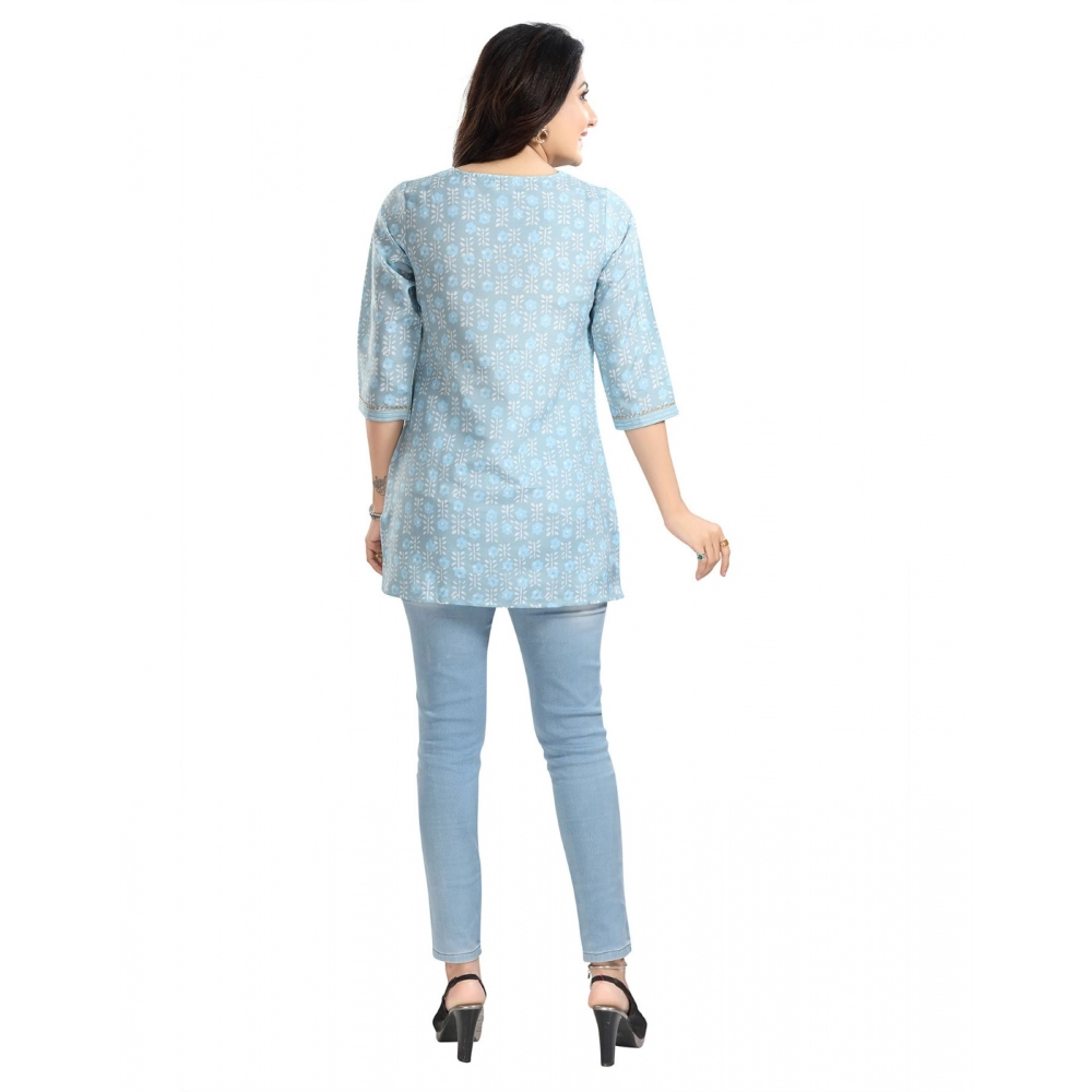 Women's 3/4th Sleeve Viscose Blend Tunic Short Top (Blue) - Image 6