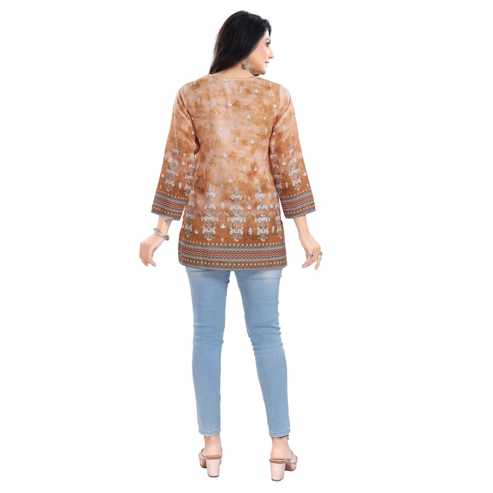 Women's 3/4th Sleeve Faux Crepe Tunic Short Top (Light Brown) - Image 6