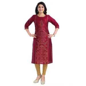 Women's 3/4th Sleeve Silk Blend Tunic Long Kurti (Majenta)