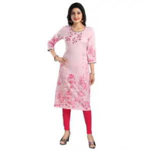 Women's 3/4th Sleeve Viscose Blend Tunic Long Kurti (Pink)