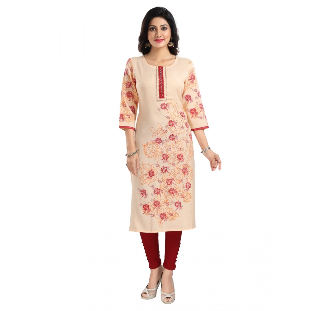 Women's 3/4th Sleeve Viscose Blend Tunic Long Kurti (Pink) - Image 2