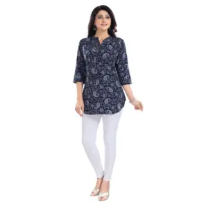 Women's 3/4th Sleeve Polyester Tunic Short Top (Blue)