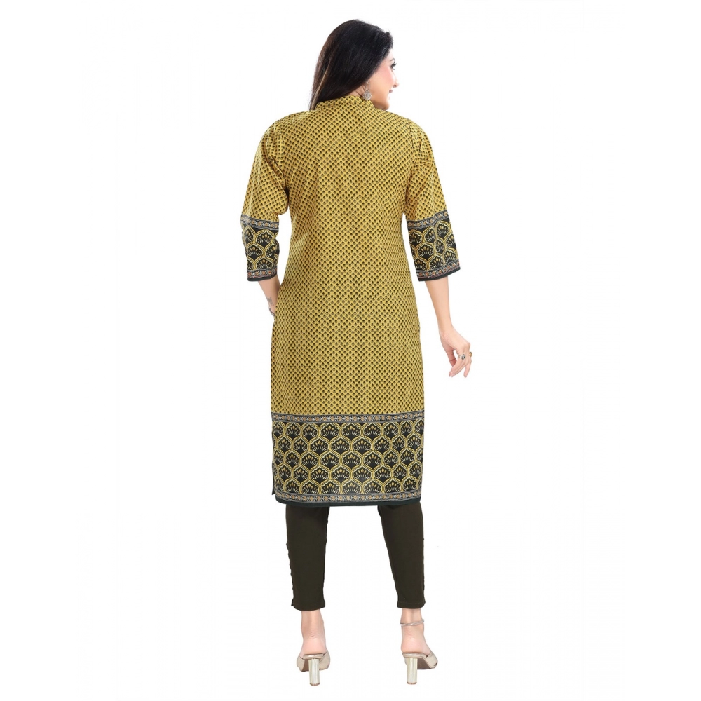 Women's 3/4th Sleeve Cotton Blend Tunic Long Kurti (Yellow) - Image 6