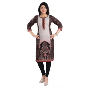 Women's 3/4th Sleeve Cotton Blend Tunic Long Kurti (Brown)