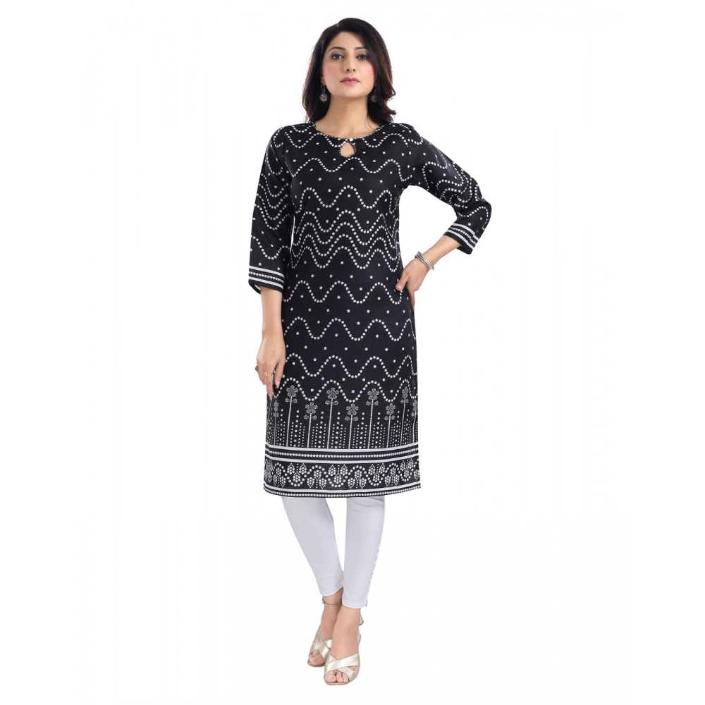 Women's 3/4th Sleeve Cotton Blend Tunic Long Kurti (Black) - Image 3