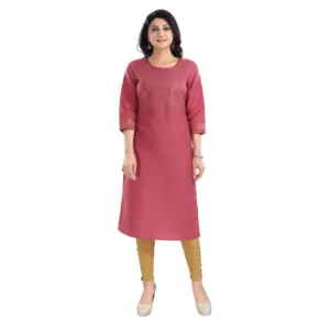 Women's 3/4th Sleeve Silk Blend Tunic Long Kurti (Coral)