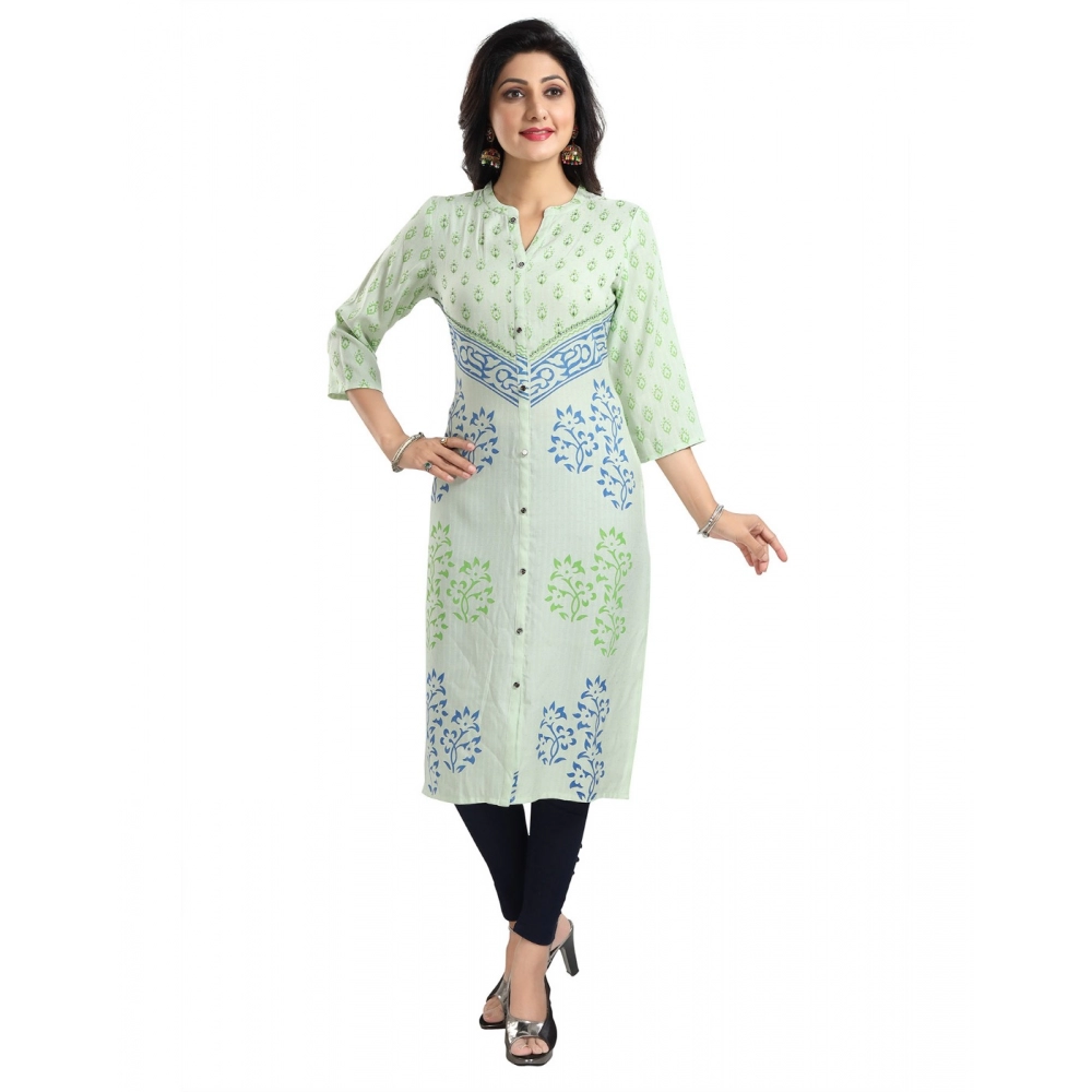Women's 3/4th Sleeve Viscose Blend Tunic Long Kurti (Green) - Image 3