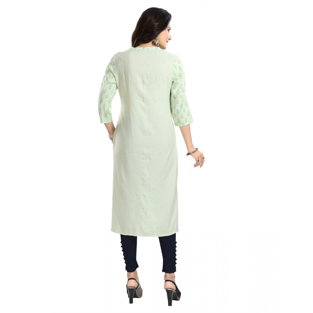Women's 3/4th Sleeve Viscose Blend Tunic Long Kurti (Green) - Image 6