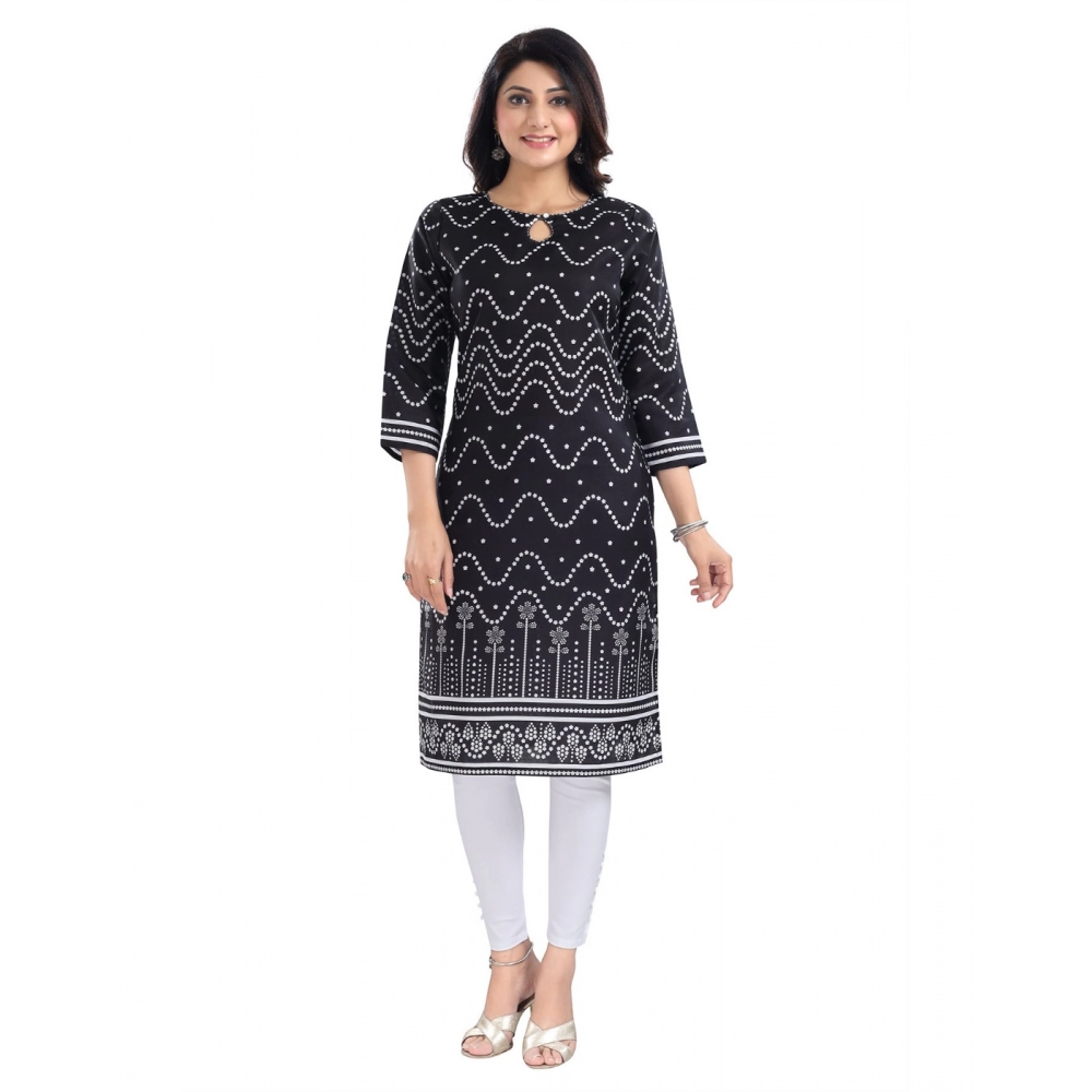 Women's 3/4th Sleeve Cotton Blend Tunic Long Kurti (Black)