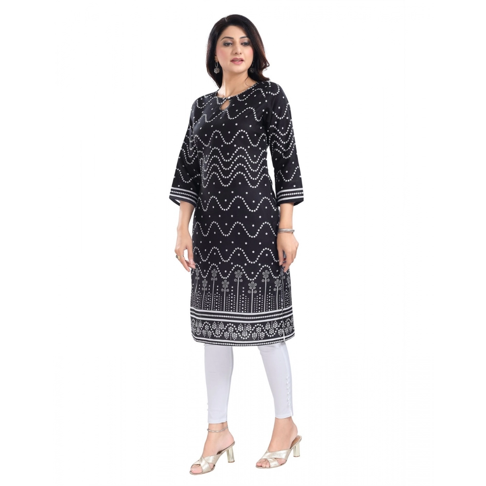 Women's 3/4th Sleeve Cotton Blend Tunic Long Kurti (Black) - Image 2