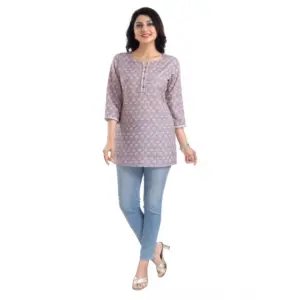 Women's 3/4th Sleeve Viscose Blend Tunic Short Top (Pink)