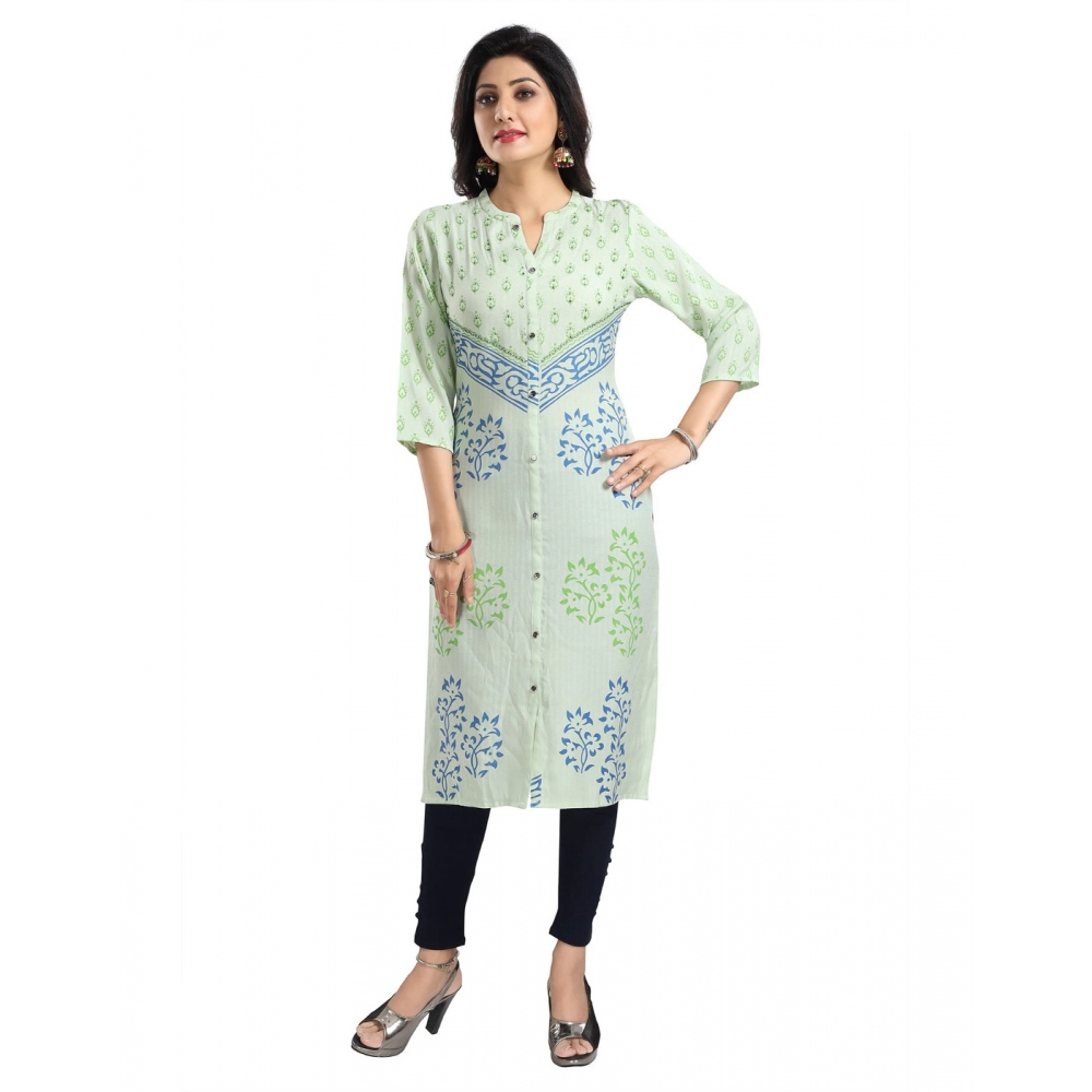 Women's 3/4th Sleeve Viscose Blend Tunic Long Kurti (Green) - Image 4