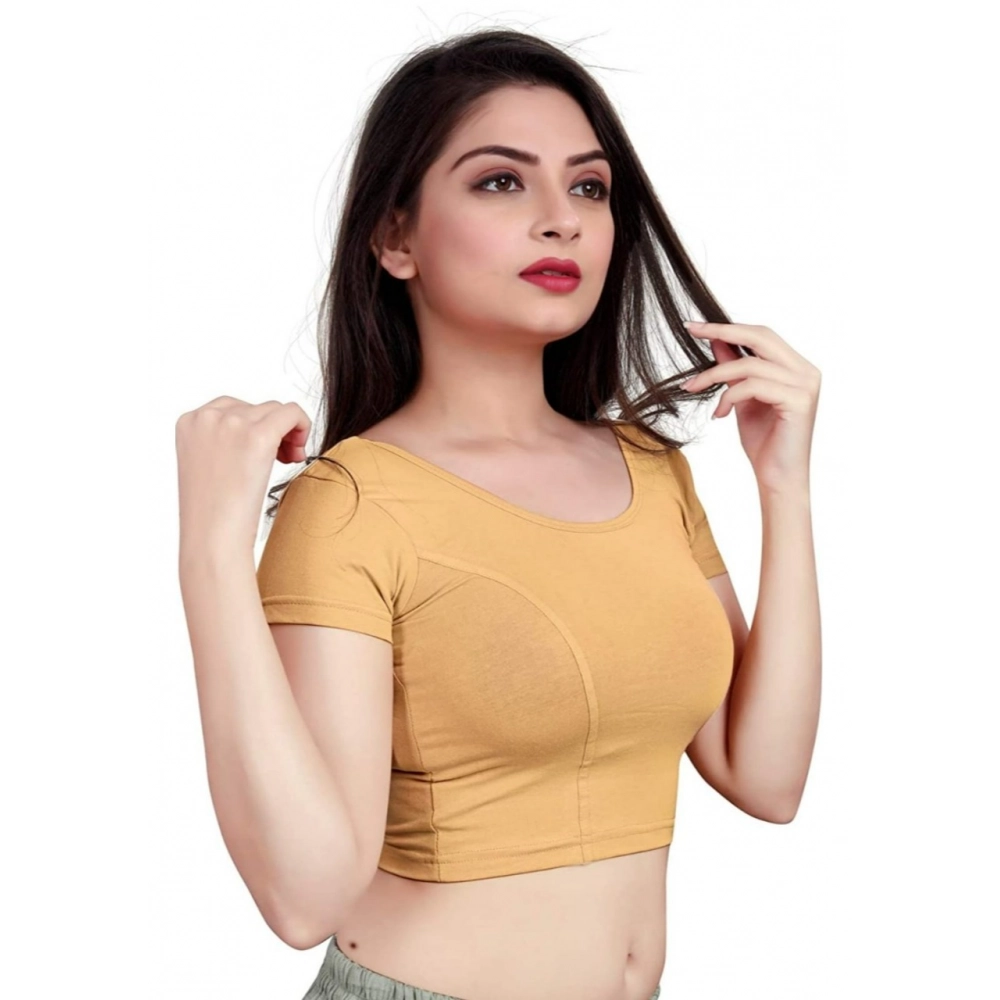 Women's Short Sleeve Cotton Lycra Readymade Blouse (Beige, Free Size) - Image 3