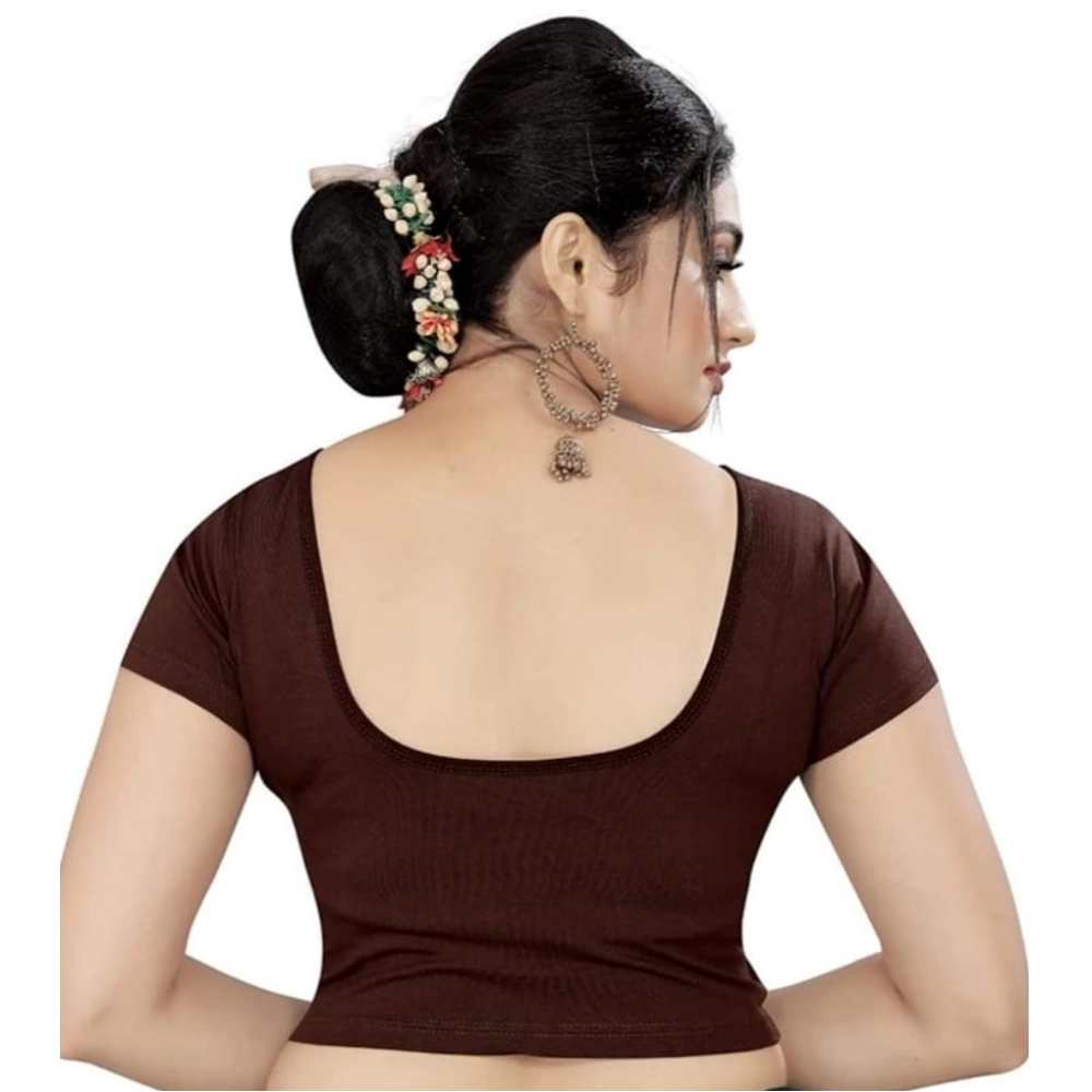 Women's Short Sleeve Cotton Lycra Readymade Blouse (Brown, Free Size) - Image 2