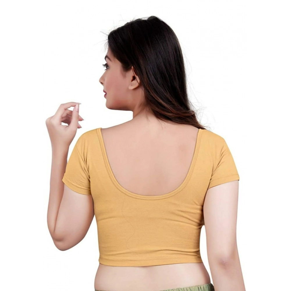 Women's Short Sleeve Cotton Lycra Readymade Blouse (Beige, Free Size) - Image 2