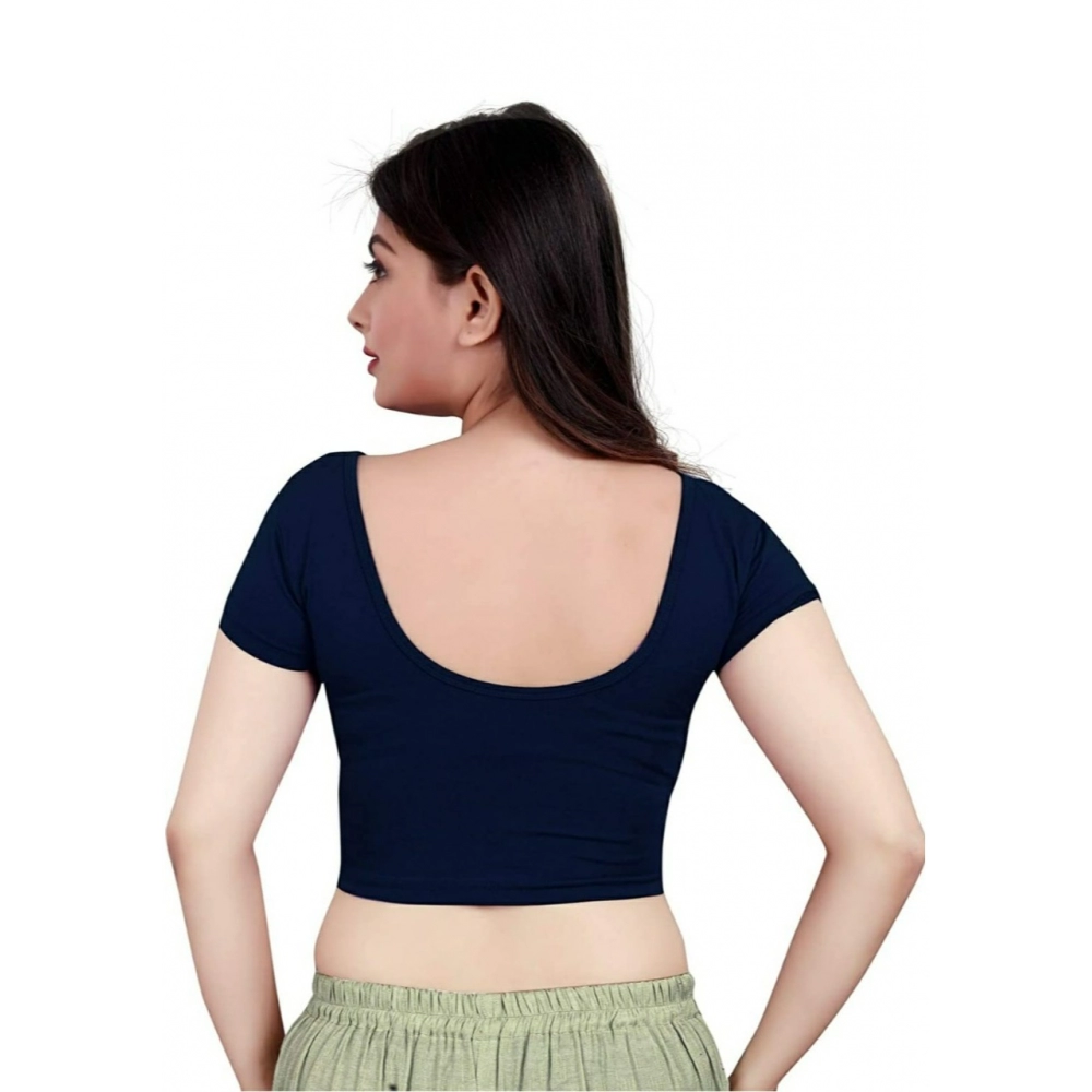Women's Short Sleeve Cotton Lycra Readymade Blouse (Navy Blue, Free Size) - Image 2
