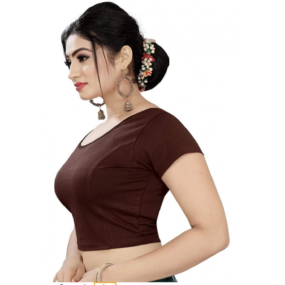 Women's Short Sleeve Cotton Lycra Readymade Blouse (Brown, Free Size) - Image 3