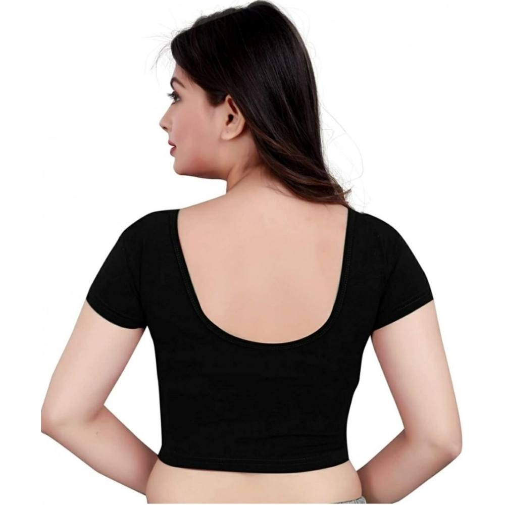 Women's Short Sleeve Cotton Lycra Readymade Blouse (Black, Free Size) - Image 3