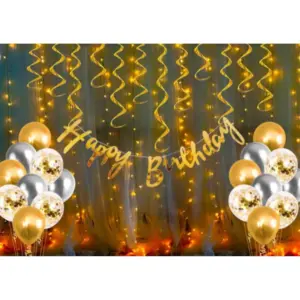 Happy Birthday Decoration Kit Combo With Fairy Led Light (Multicolor)