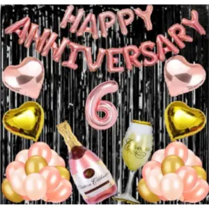 6Th Anniversary Rose Gold Foil Balloons With Happy Decoration Items Set (Rose Gold)