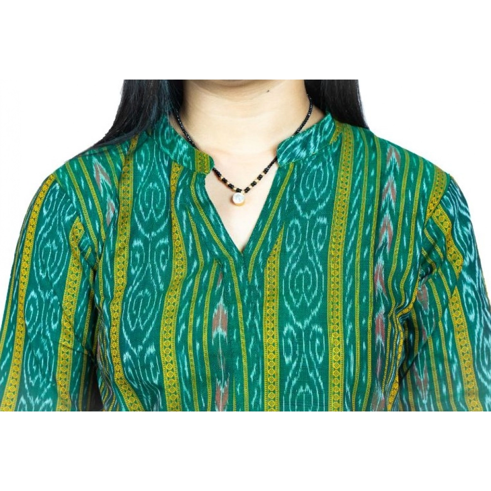 Women's Sambalpuri Certified Handloom Pure Cotton Straight Kurti (Green) - Image 5