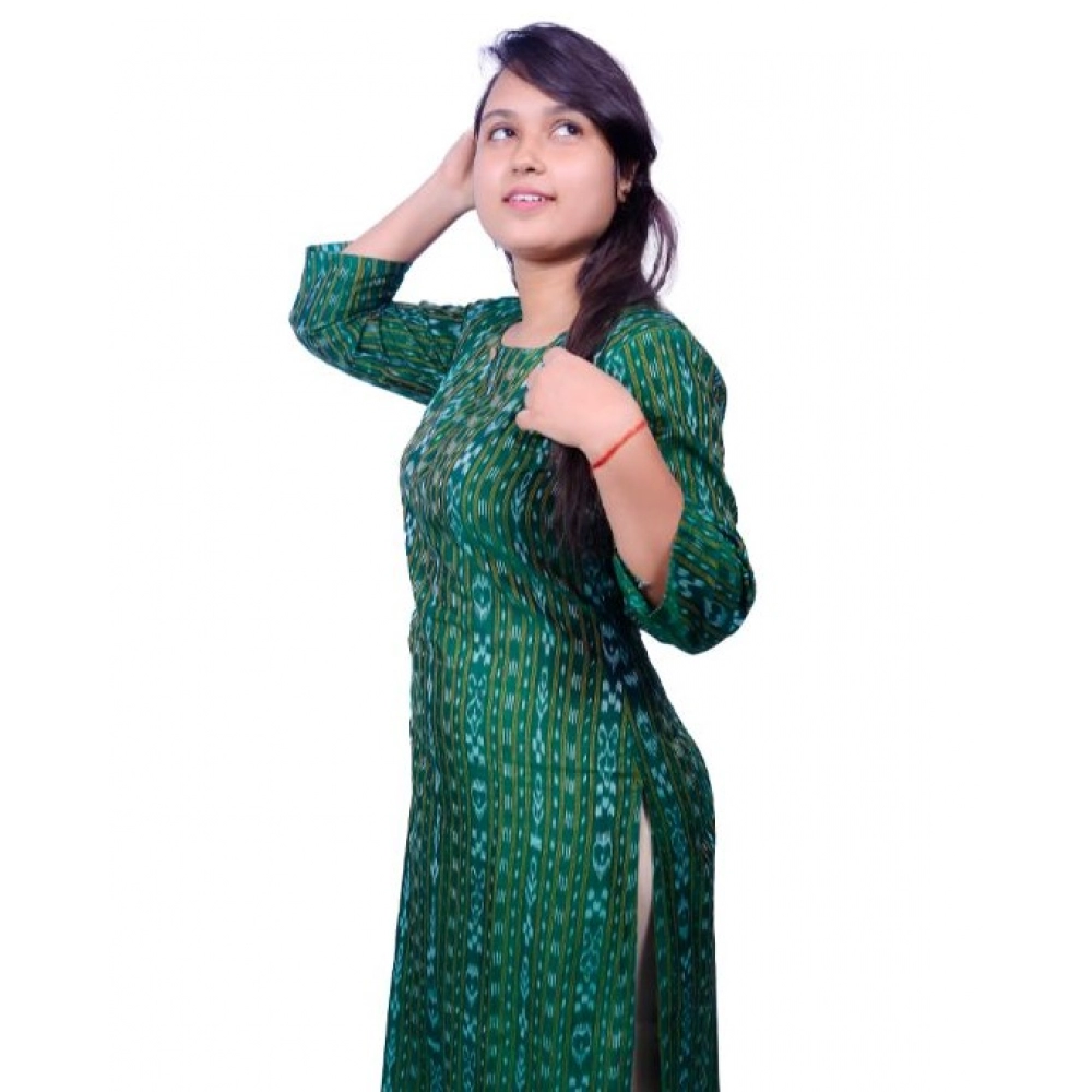 Women's Sambalpuri Certified Handloom Pure Cotton Straight Kurti (Green) - Image 5
