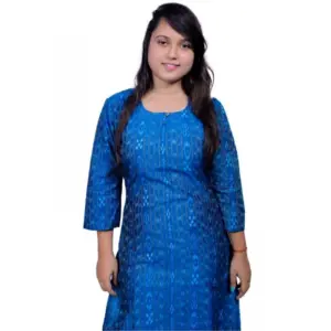 Women's Sambalpuri Certified Handloom Cotton A-Line Kurti (Blue)