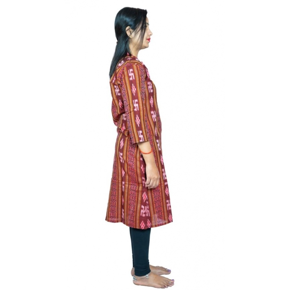 Women's Sambalpuri Certified Handloom Pure Cotton Straight Kurti (Maroon) - Image 3
