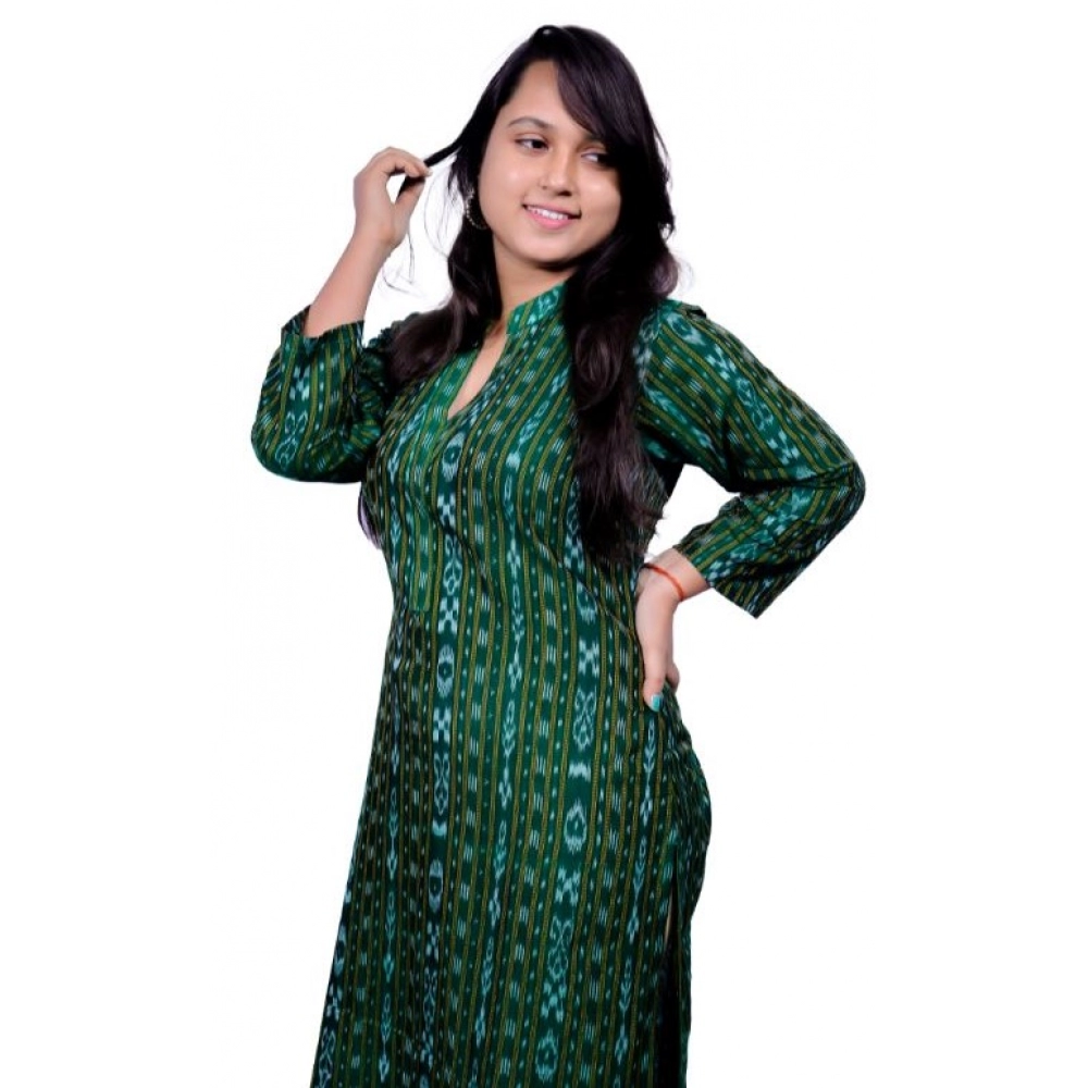 Women's Sambalpuri Certified Handloom Pure Cotton Straight Kurti (Green) - Image 3