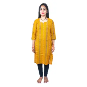Women's Sambalpuri Certified Handloom Pure Cotton Straight Kurti (Yellow)
