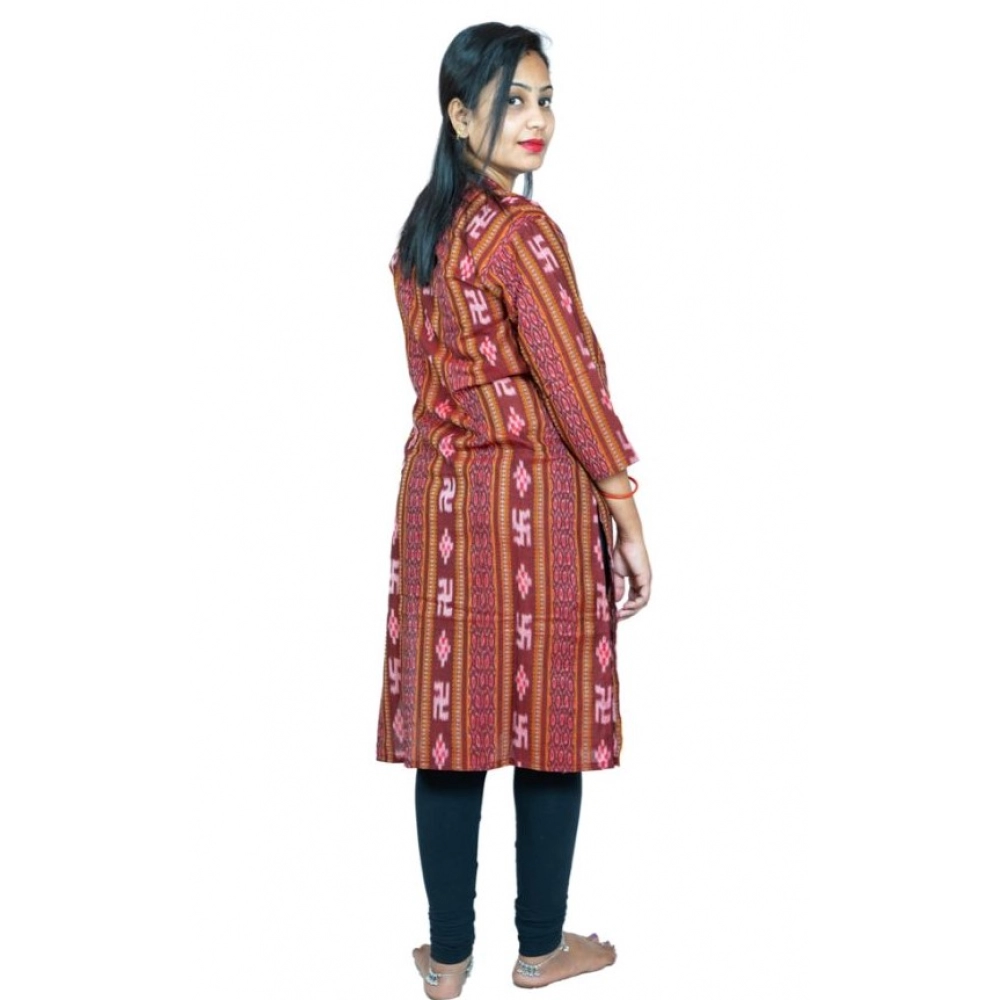 Women's Sambalpuri Certified Handloom Pure Cotton Straight Kurti (Maroon) - Image 5