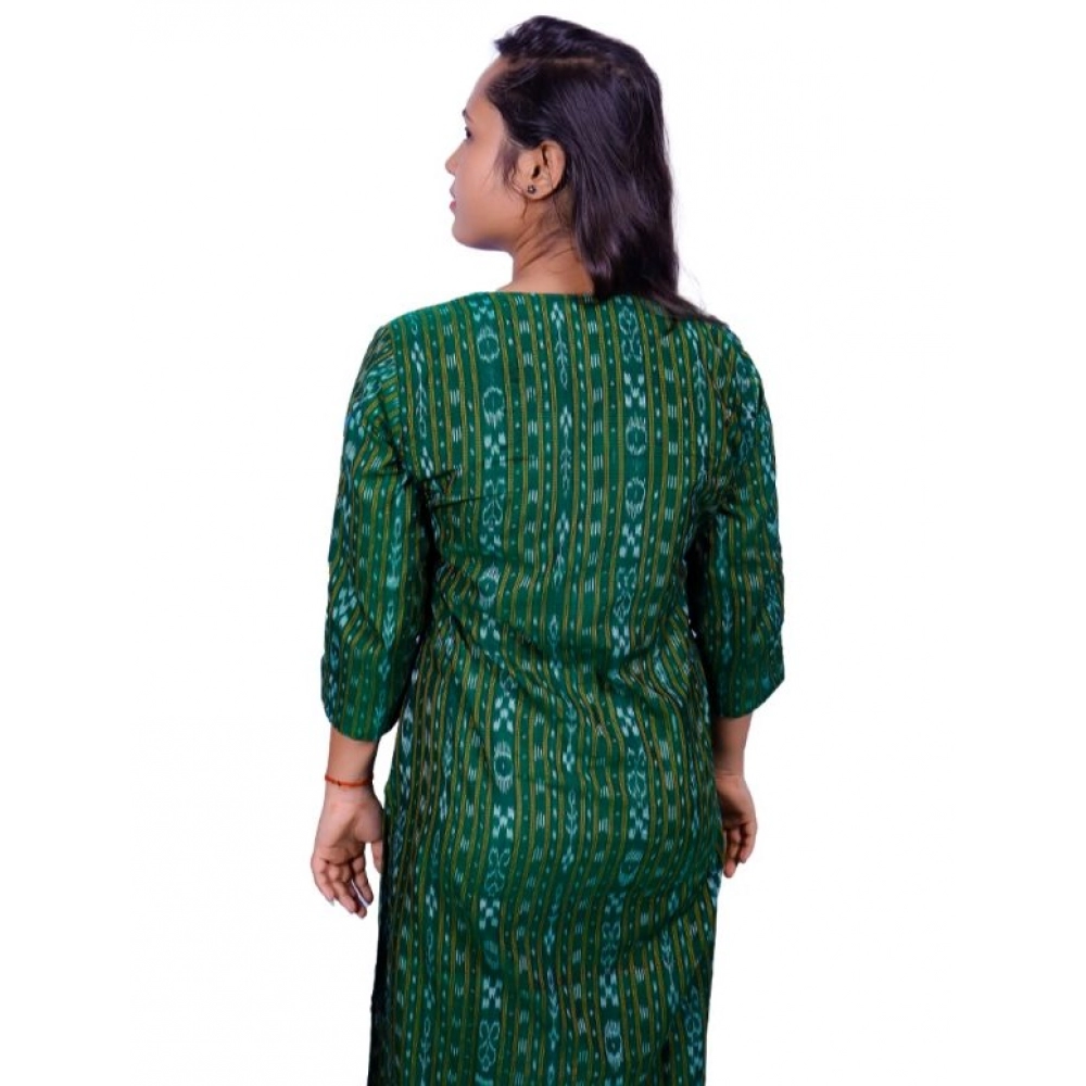 Women's Sambalpuri Certified Handloom Pure Cotton Straight Kurti (Green) - Image 2