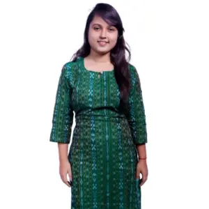 Women's Sambalpuri Certified Handloom Pure Cotton Straight Kurti (Green)
