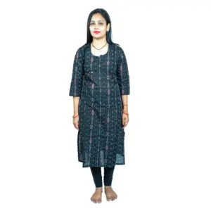 Women's Sambalpuri Certified Handloom Pure Cotton Straight Kurti (Black)