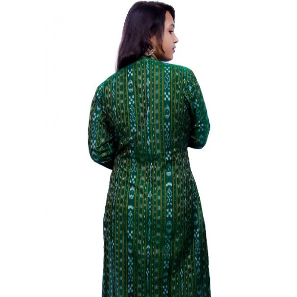 Women's Sambalpuri Certified Handloom Pure Cotton Straight Kurti (Green) - Image 2