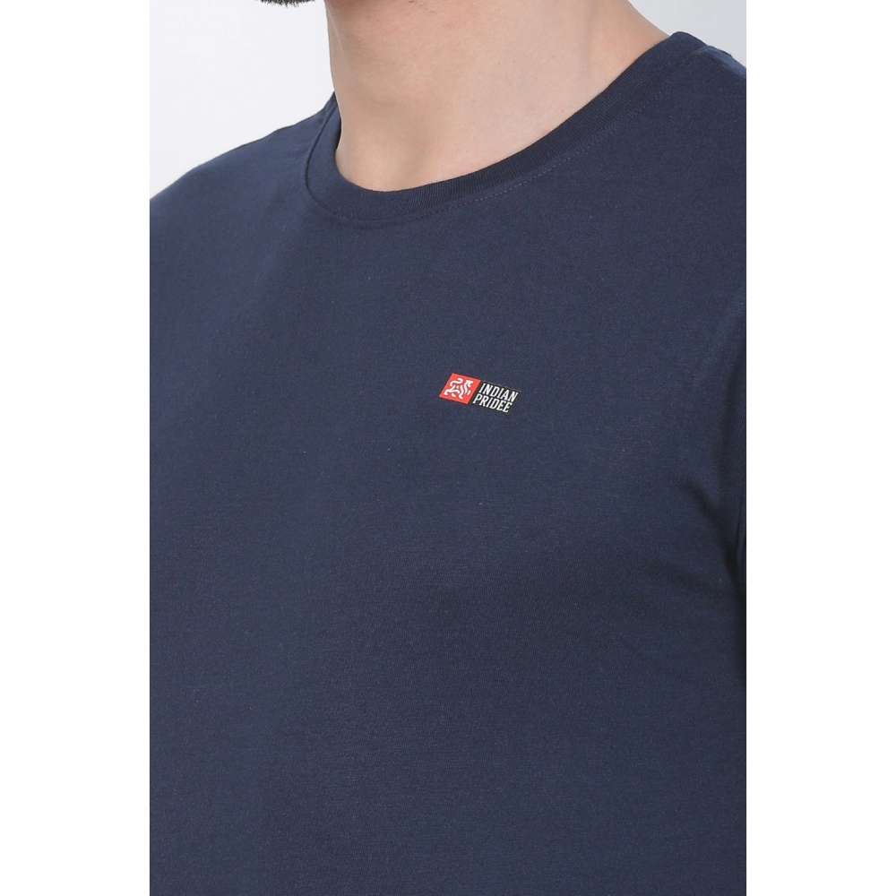 Men's Cotton Jersey Round Neck Plain Tshirt (Navy) - Image 5