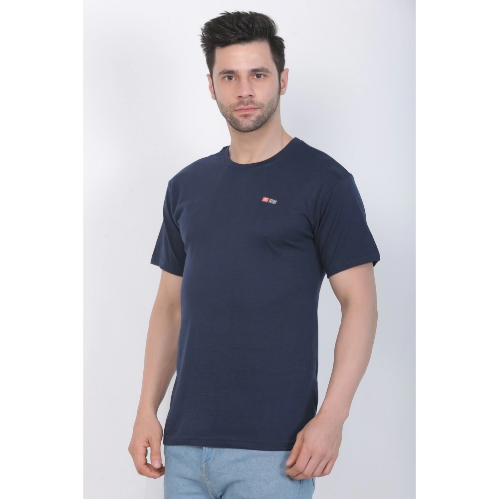 Men's Cotton Jersey Round Neck Plain Tshirt (Navy) - Image 8