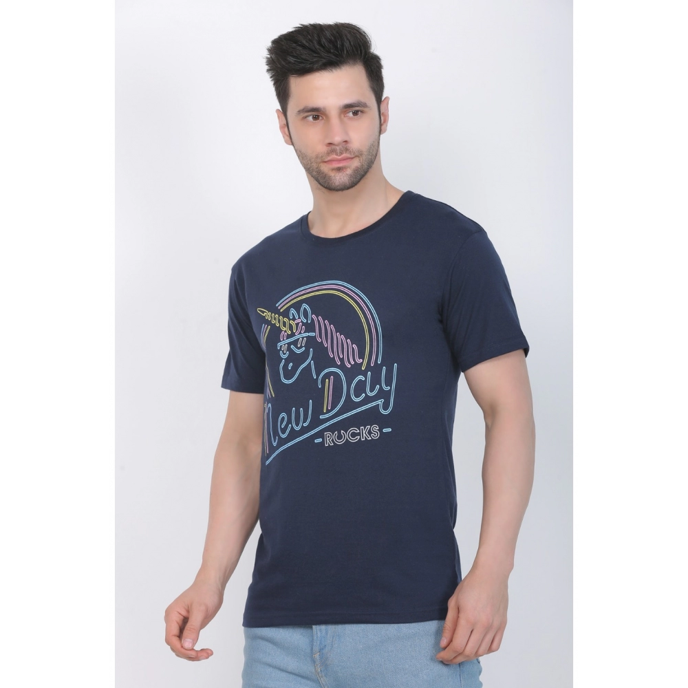 Men's Cotton Jersey Round Neck Printed Tshirt (Navy) - Image 8